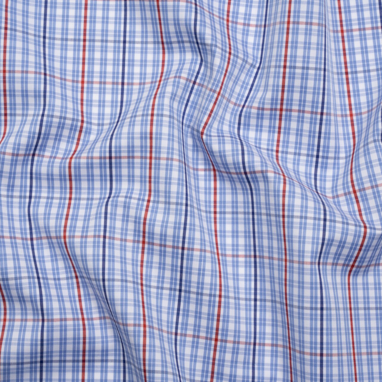 1 Yard Cotton Twill Shirting Light Blue, Navy and Red Plaid Deadstock
